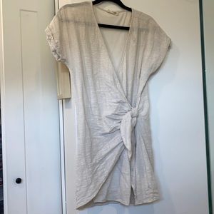 Cream linen wrap mini dress
